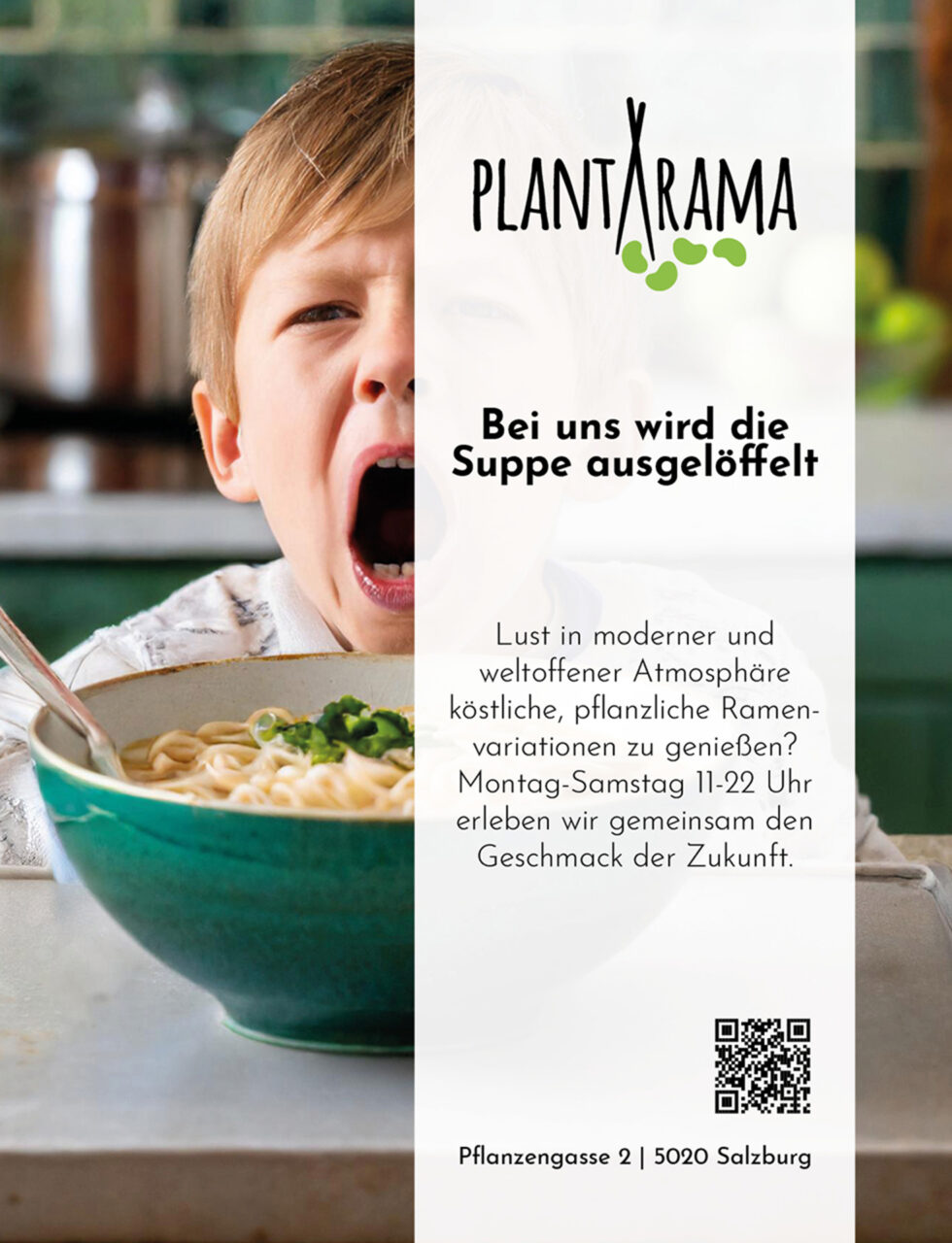 Zeitungsinserat Plantarama Kind vor einer Ramenbowl